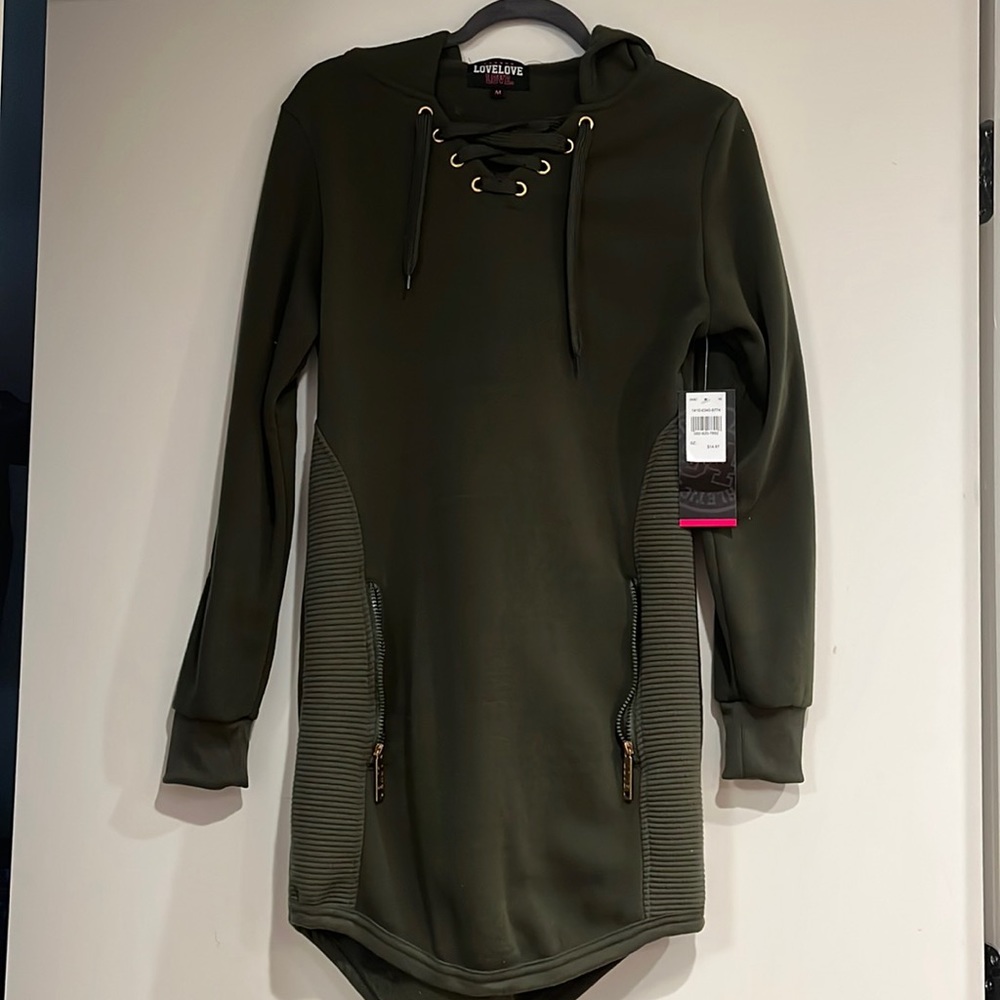 ARMY GEEEN LACE UP HOODIE DRESS